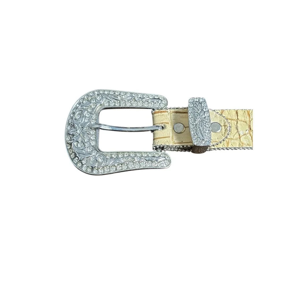 Rhinestone Western Belt‎ Star Studded Croc Print